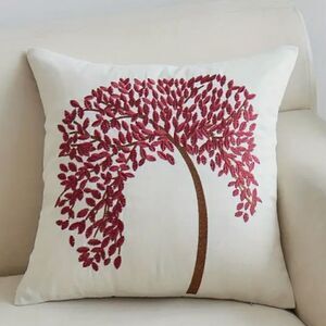 Life tree embroidered pillow cover zipper closure